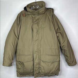 Vintage Field & Stream Tan Puffer Hooded Parka Jacket Size Large